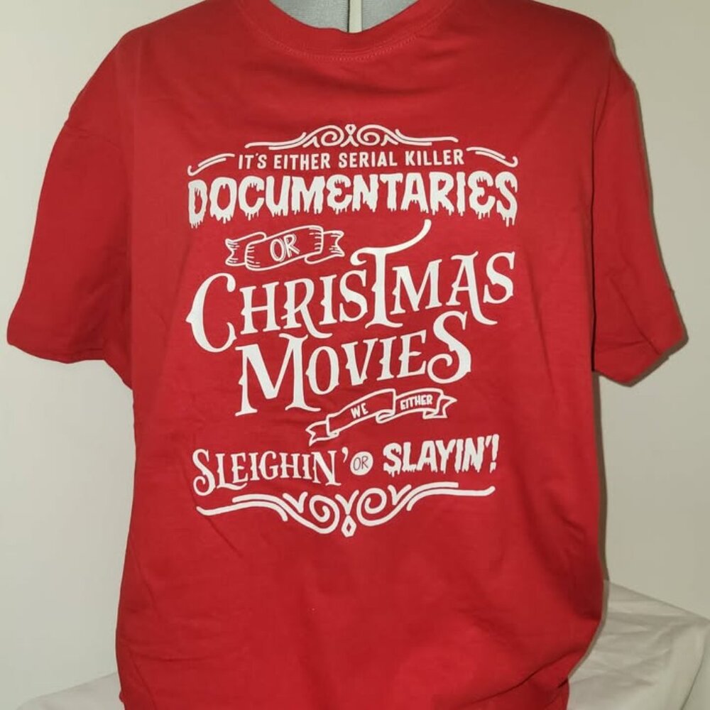 Funny Christmas True Crime Graphic T Shirt Red Unisex Large NWT